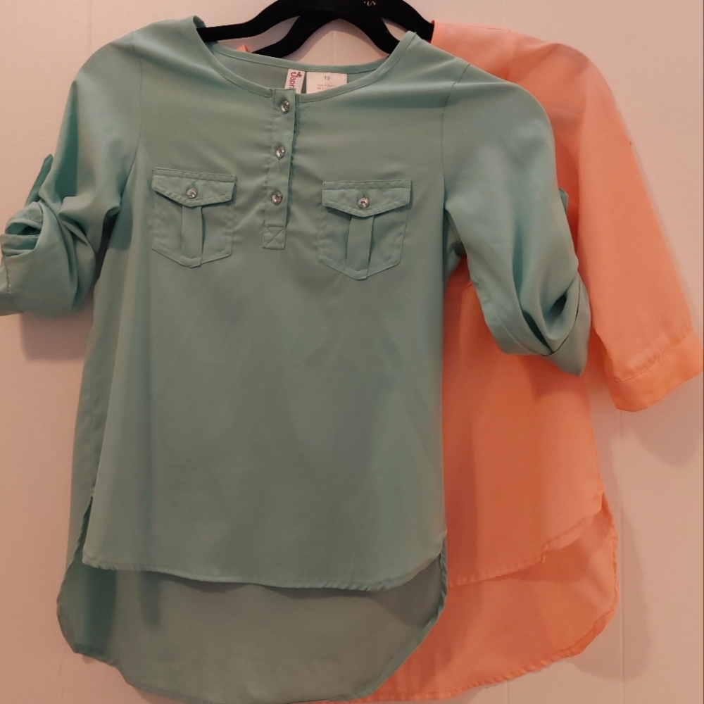 Set of 2 Girls🔸️Coral and Teal🔹️Blouses